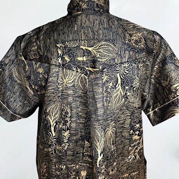 Vintage 1950s Dream Wear House Dress Black and Gold Asian Print Size M/L - Picture 9 of 15
